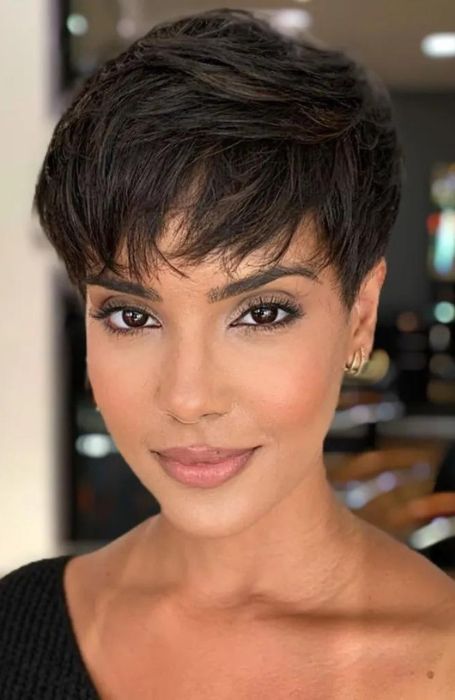 chic messy pixie cut with bangs